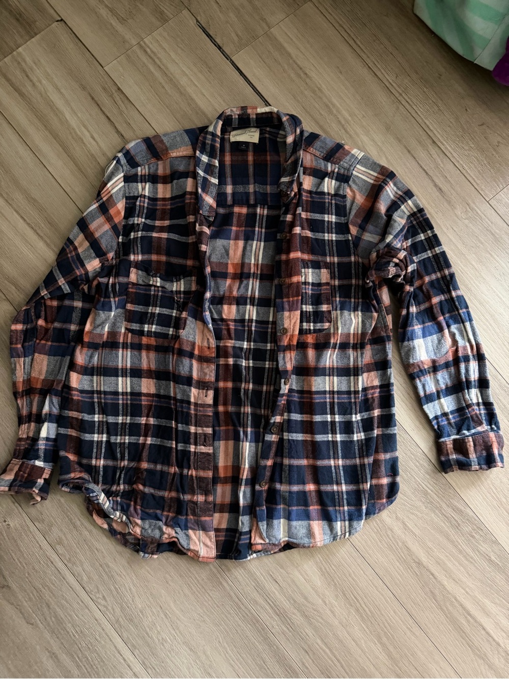 Classic Navy and Rust Plaid Woman’s Flannel Shirt